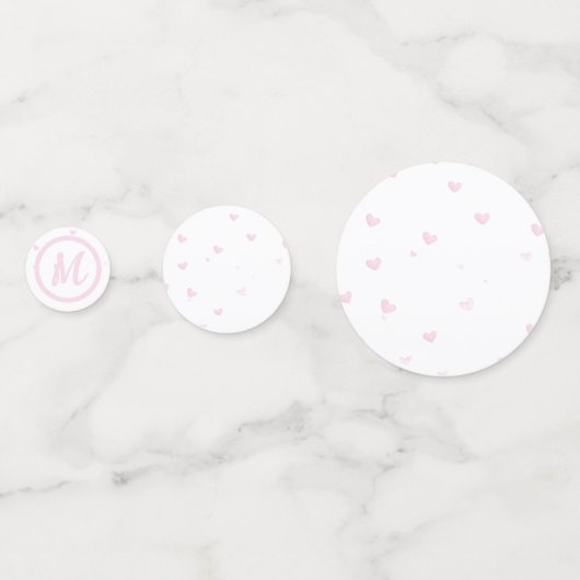 Roze Hart Patroon Meisje Romantisch Monogrammed Confetti (Achterkanten)