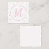 Roze Hart Patroon Meisje Romantisch Monogrammed Informatiekaartje (Voorkant / Achterkant)