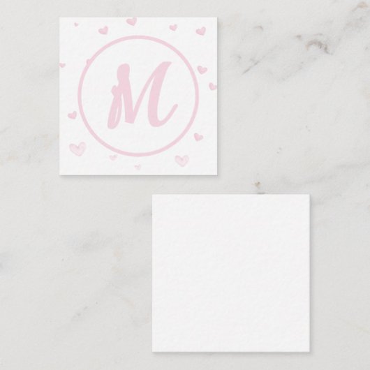 Roze Hart Patroon Meisje Romantisch Monogrammed Informatiekaartje (Voorkant / Achterkant)