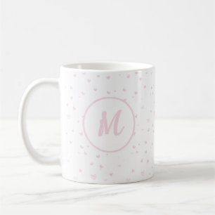 Roze Hart Patroon Meisje Romantisch Monogrammed Koffiemok