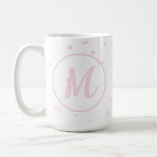 Roze Hart Patroon Meisje Romantisch Monogrammed Koffiemok