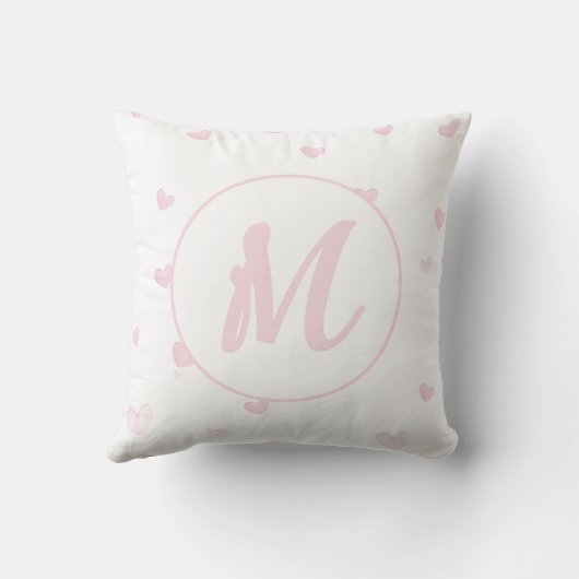 Roze Hart Patroon Meisje Romantisch Monogrammed Kussen (Achterkant)