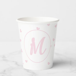 Roze Hart Patroon Meisje Romantisch Monogrammed Papieren Bekers