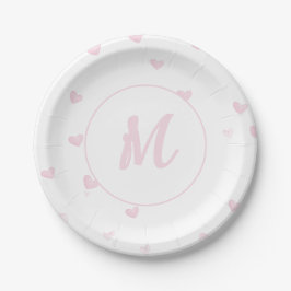 Roze Hart Patroon Meisje Romantisch Monogrammed Papieren Bordje
