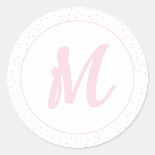 Roze Hart Patroon Meisje Romantisch Monogrammed Ronde Sticker (Voorkant)