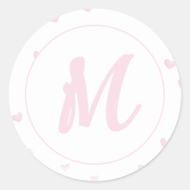 Roze Hart Patroon Meisje Romantisch Monogrammed Ronde Sticker