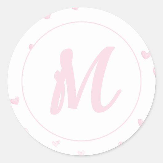 Roze Hart Patroon Meisje Romantisch Monogrammed Ronde Sticker (Voorkant)