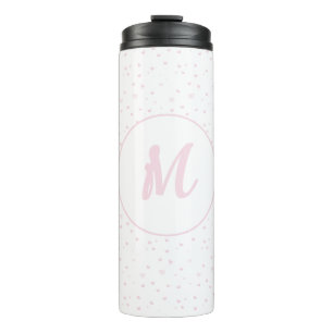 Roze Hart Patroon Meisje Romantisch Monogrammed Thermosbeker