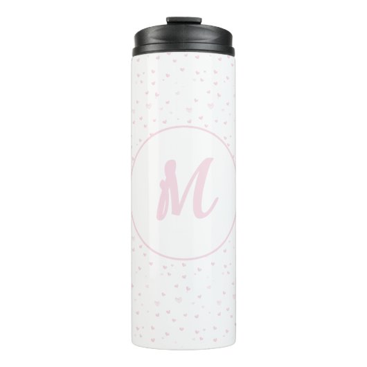 Roze Hart Patroon Meisje Romantisch Monogrammed Thermosbeker (Voorkant)