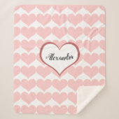 Roze Hart Patroon Naam Monogram Schrift Sherpa Deken (Voorkant)