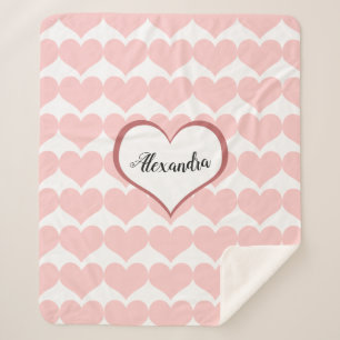 Roze Hart Patroon Naam Monogram Schrift Sherpa Deken