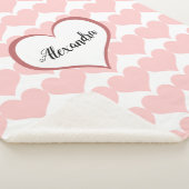 Roze Hart Patroon Naam Monogram Schrift Sherpa Deken (3/4)