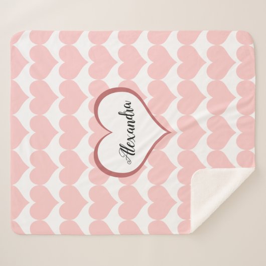Roze Hart Patroon Naam Monogram Schrift Sherpa Deken (Voorkant (horizontaal))