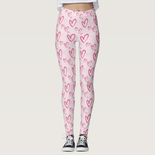 Roze Hart Patroon Schattigee Valentijn leggings (Voorkant)