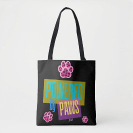 Roze Hart Paw Print "Powered by Paws" Ontwerp Tote Bag
