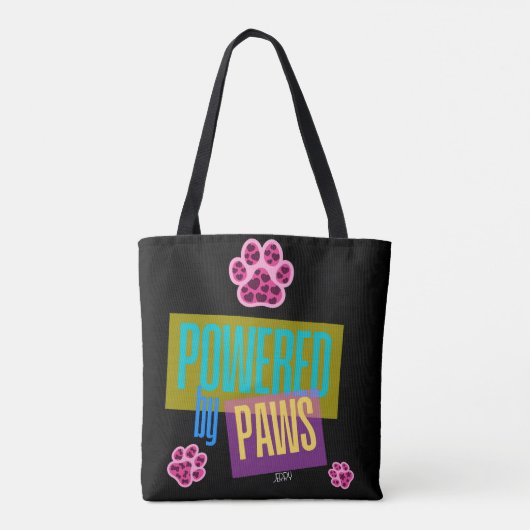Roze Hart Paw Print "Powered by Paws" Ontwerp Tote Bag (Achterkant)