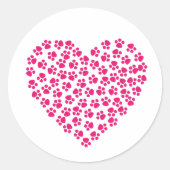 Roze Hart Paws Ronde Sticker (Voorkant)