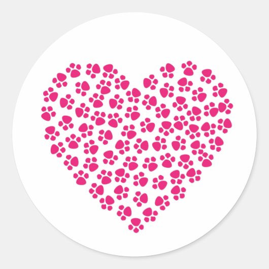 Roze Hart Paws Ronde Sticker (Voorkant)