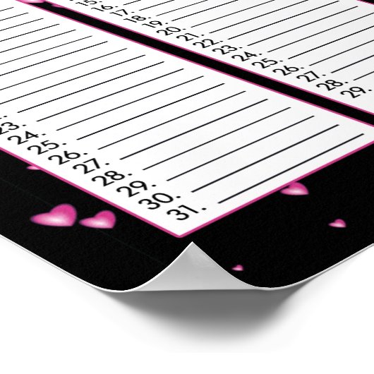 Roze hart Perpetual Birthday Calendar Poster (Hoek)