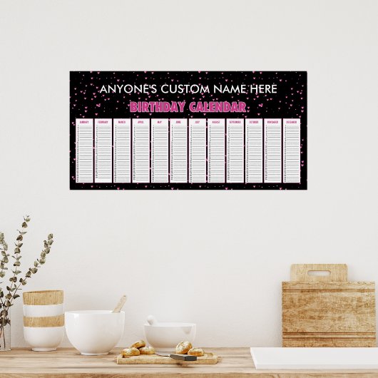 Roze hart Perpetual Birthday Calendar Poster (Keuken)