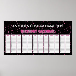 Roze hart Perpetual Birthday Calendar Poster