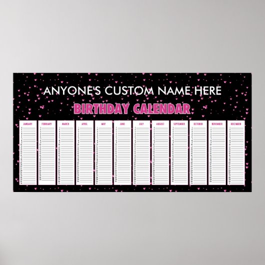 Roze hart Perpetual Birthday Calendar Poster (Voorkant)