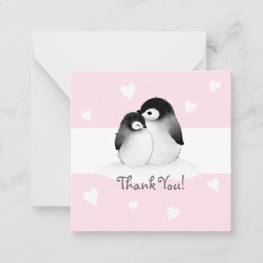 Roze Hart Pinguïn Dank u Notecards Notitiekaartje (Voorkant)