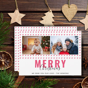 Roze Hart Prettig Kerst Script Familie Foto Feestdagenkaart