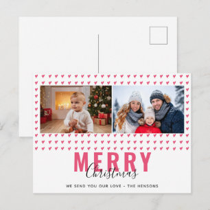 Roze Hart Prettig Kerstmis Script Familie Foto Feestdagenkaart