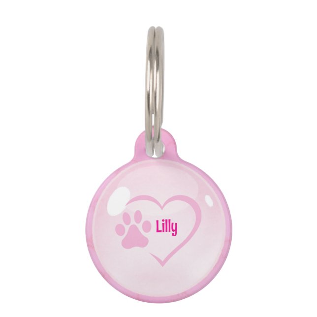 Roze Hart Prinses Aanpasbaar Huisdierpenning (Voorkant)