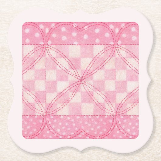 ROZE HART QUILT Bracket Papieren Onderzetters / Ro (Voorkant)