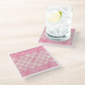 ROZE HART QUILT Glas Onderzetter / Roze (Schuin)