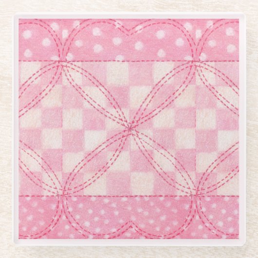 ROZE HART QUILT Glas Onderzetter / Roze (Voorkant)