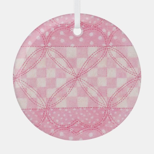 ROZE HART QUILT Glass Circle Ornament (Voorkant)