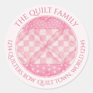 ROZE HART QUILT Grote ronde adreszegels / roze Sticker