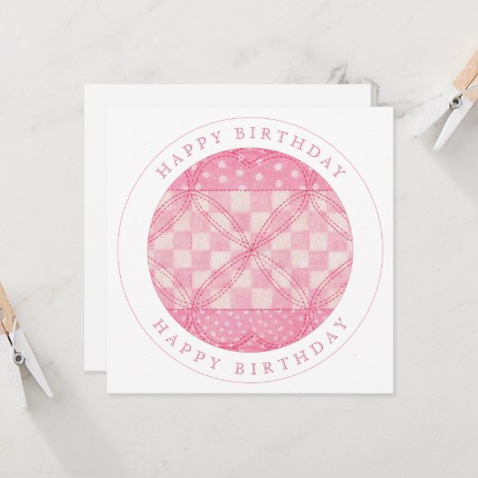 ROZE HART QUILT "Happy Birthday" Flat Kaart (Voorkant / Achterkant in situ)
