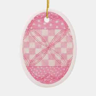 ROZE HART QUILT Keramisch Ovaal Ornament / Roze