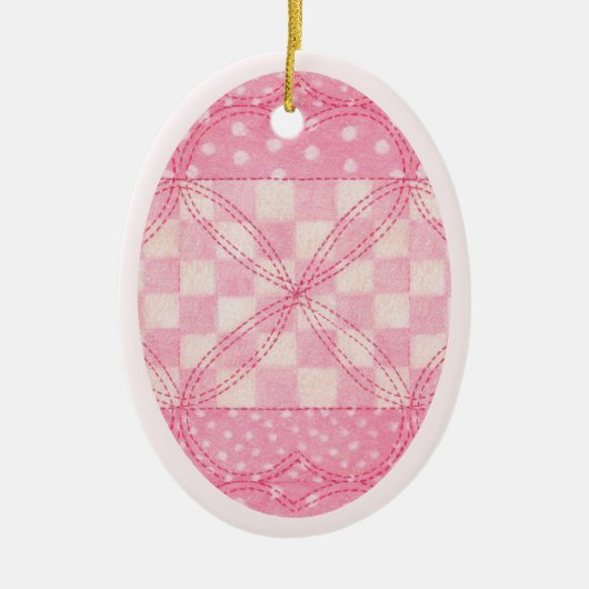 ROZE HART QUILT Keramisch Ovaal Ornament / Roze (Voorkant)