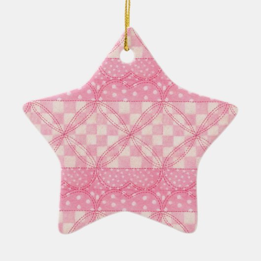 ROZE HART QUILT Keramische Star Ornament (Voorkant)