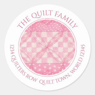 ROZE HART QUILT Kleine ronde adreszegels Sticker