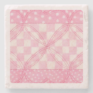 ROZE HART QUILT Marmeren Steen Onderzetter / Roze