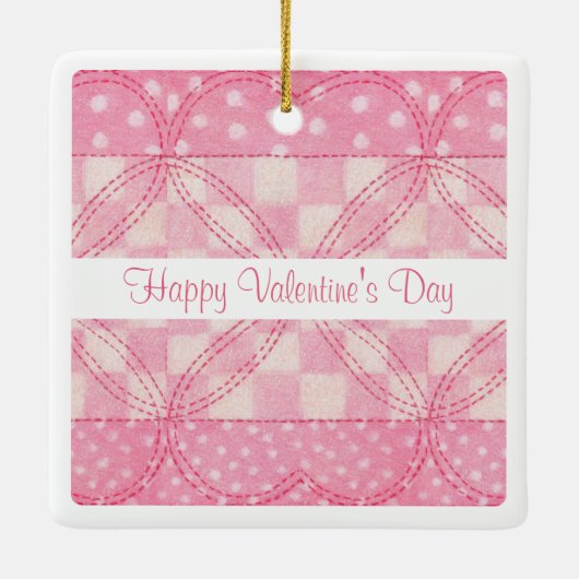 ROZE HART QUILT Valentijn Keramisch Sq. Keramische Keramisch Ornament (Achterkant)