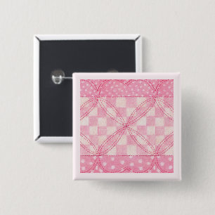 ROZE HART QUILT Vierkante Pin Button / Roze