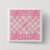 ROZE HART QUILT Vierkante Pin Button / Roze (Voorkant)