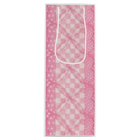ROZE HART QUILT Wijn Gift Bag Cadeautas (Voorkant)