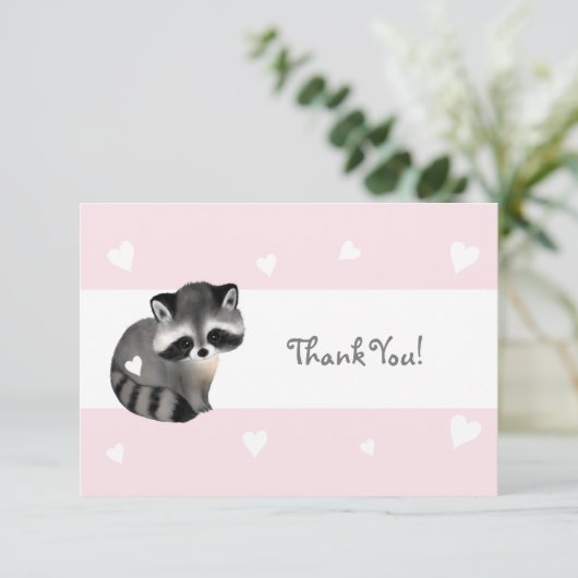 Roze Hart Raccoon Dank u kaart (Staand voorkant)