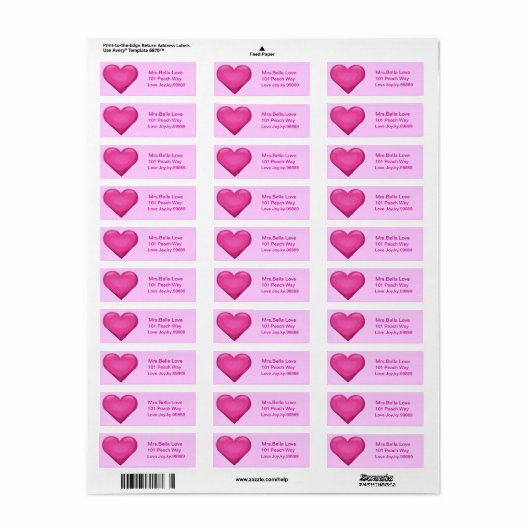 Roze Hart Retouradres Labels (Full Sheet)