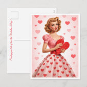 Roze Hart Retro Liefde Ontwerp Briefkaart (Voorkant / Achterkant)