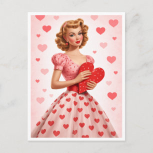 Roze Hart Retro Liefde Ontwerp Briefkaart