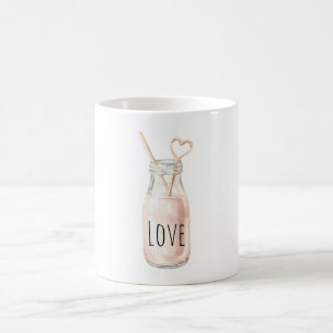 Roze Hart Rietje Aardbei Melk Koffiemok
